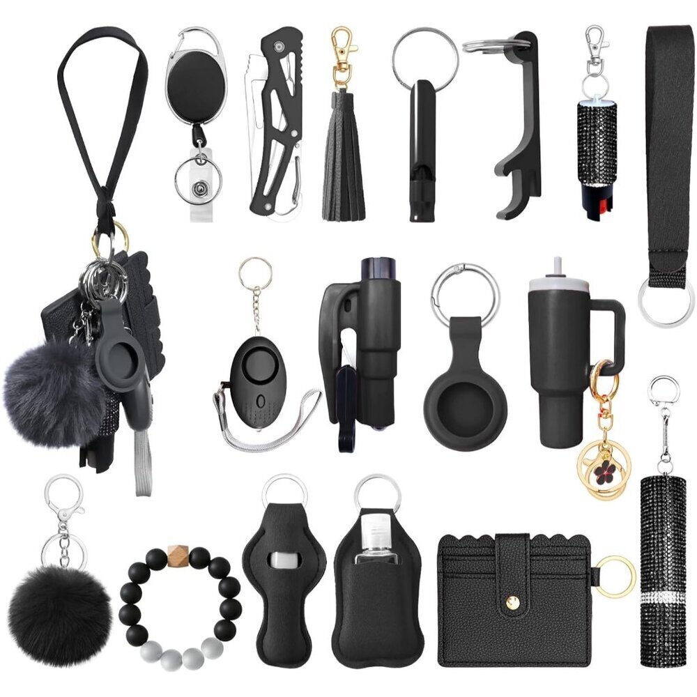 Wristlet Lanyard Keychain Set Women Cotton Safety Personal Alarm Whistle